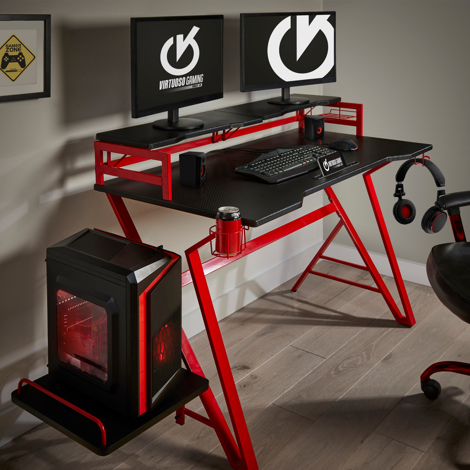 Carbon Fibre Effect Gaming Desk Red