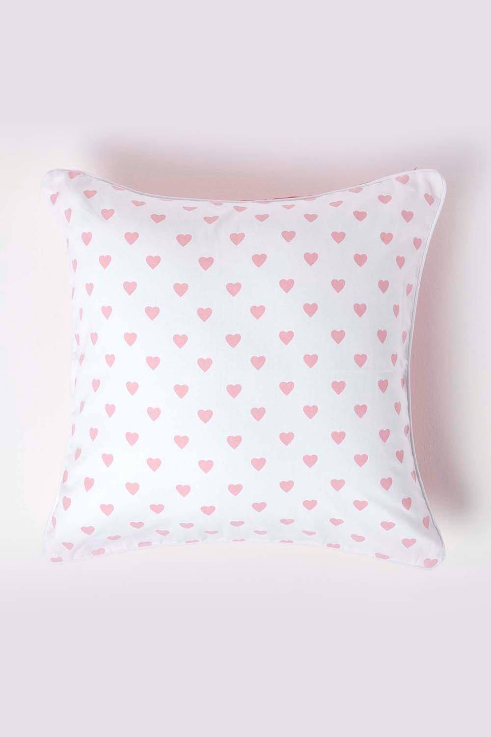Homescapes Cotton Hearts Cushion Cover in Pink