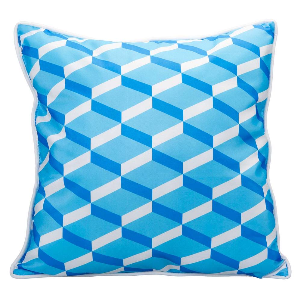 VFM e-Store Blue Scatter Cushion Geo Design Piping Edge Soft Plump