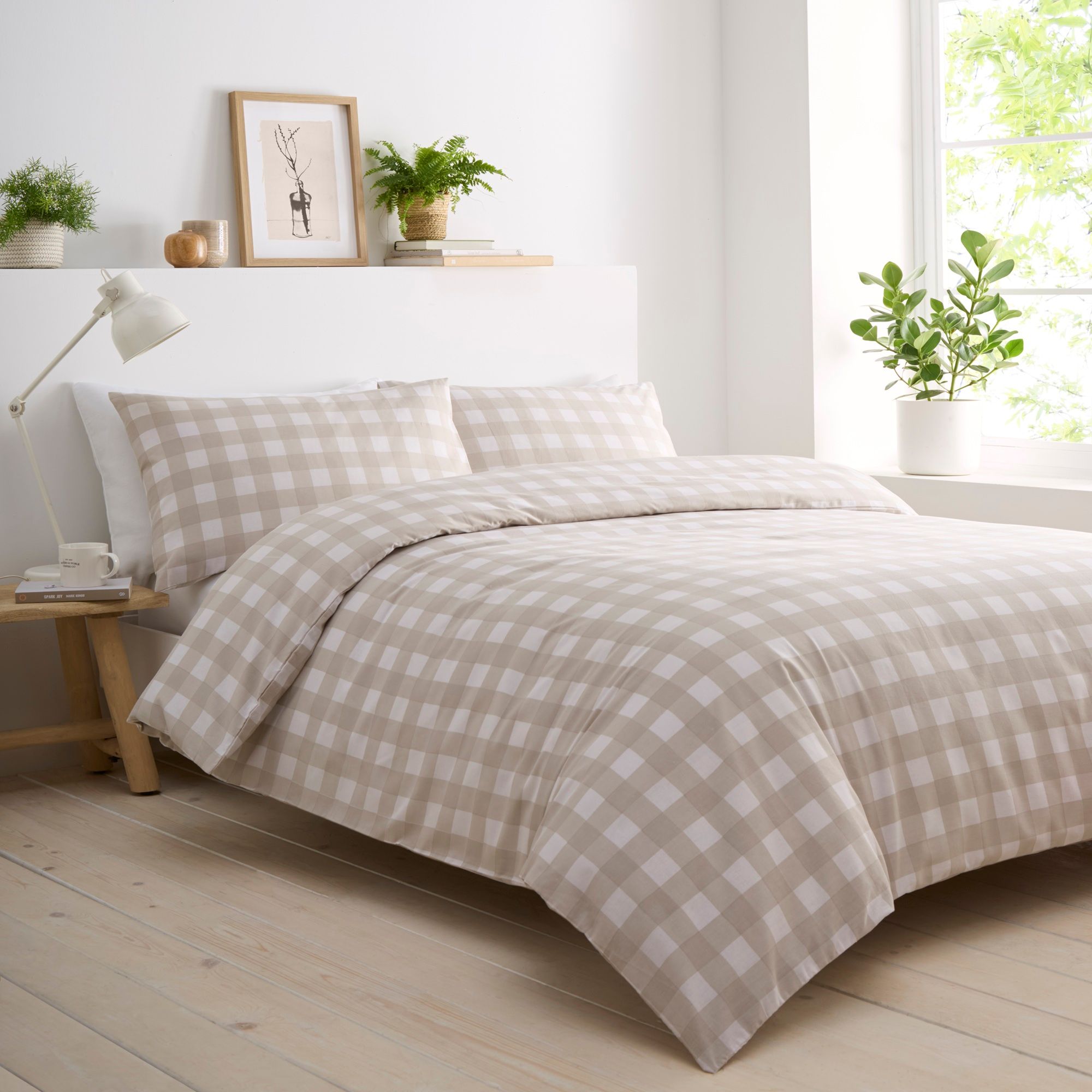 Portfolio Home Gingham Check Bedding Duvet Cover Quilt Set with Pillowcase in Brown