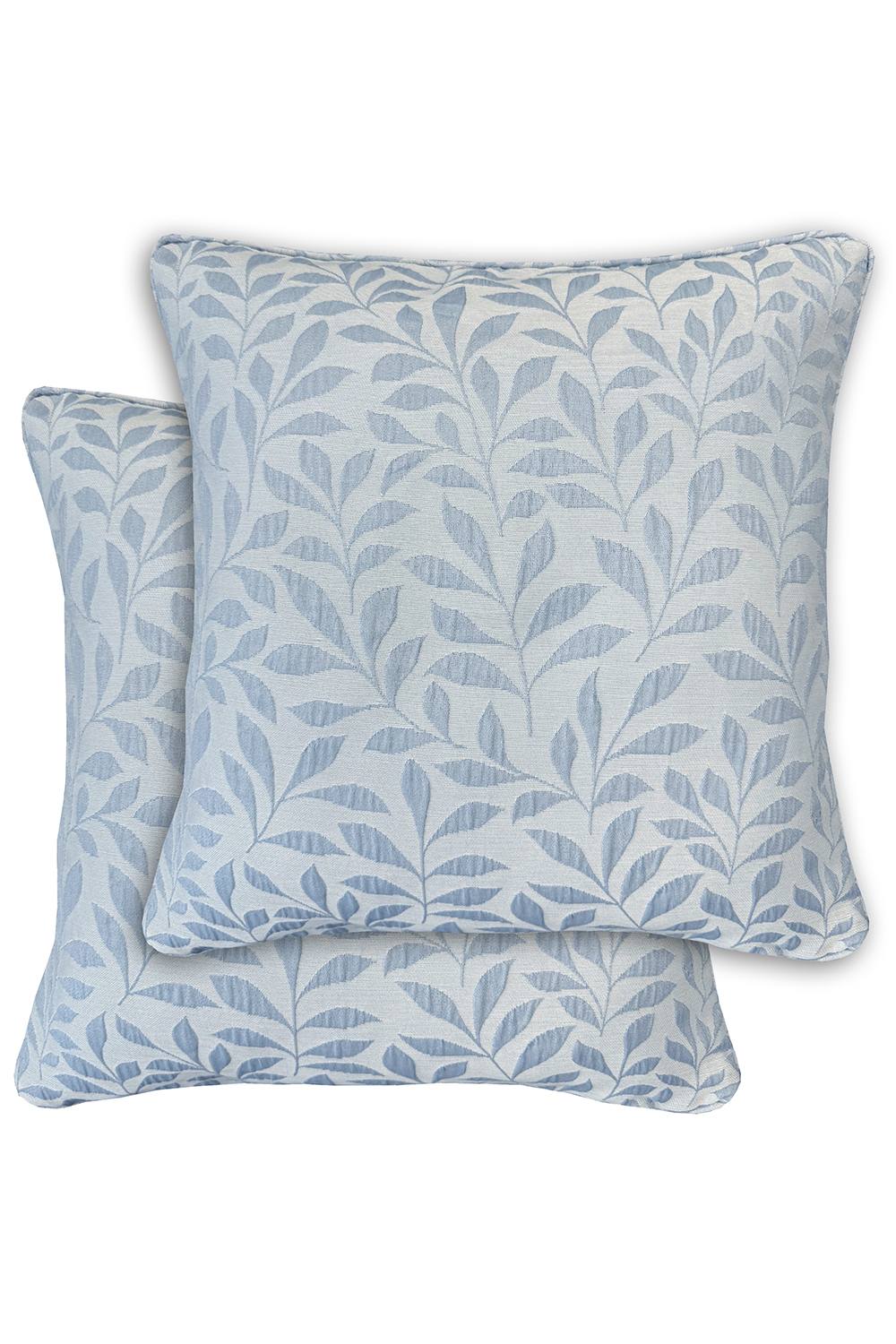 Enhanced Living Pair of Sherwood Jacquard Leaf Double Sided Zip Opening Piped Edge Cushion Covers - Cases Only in Light Blue
