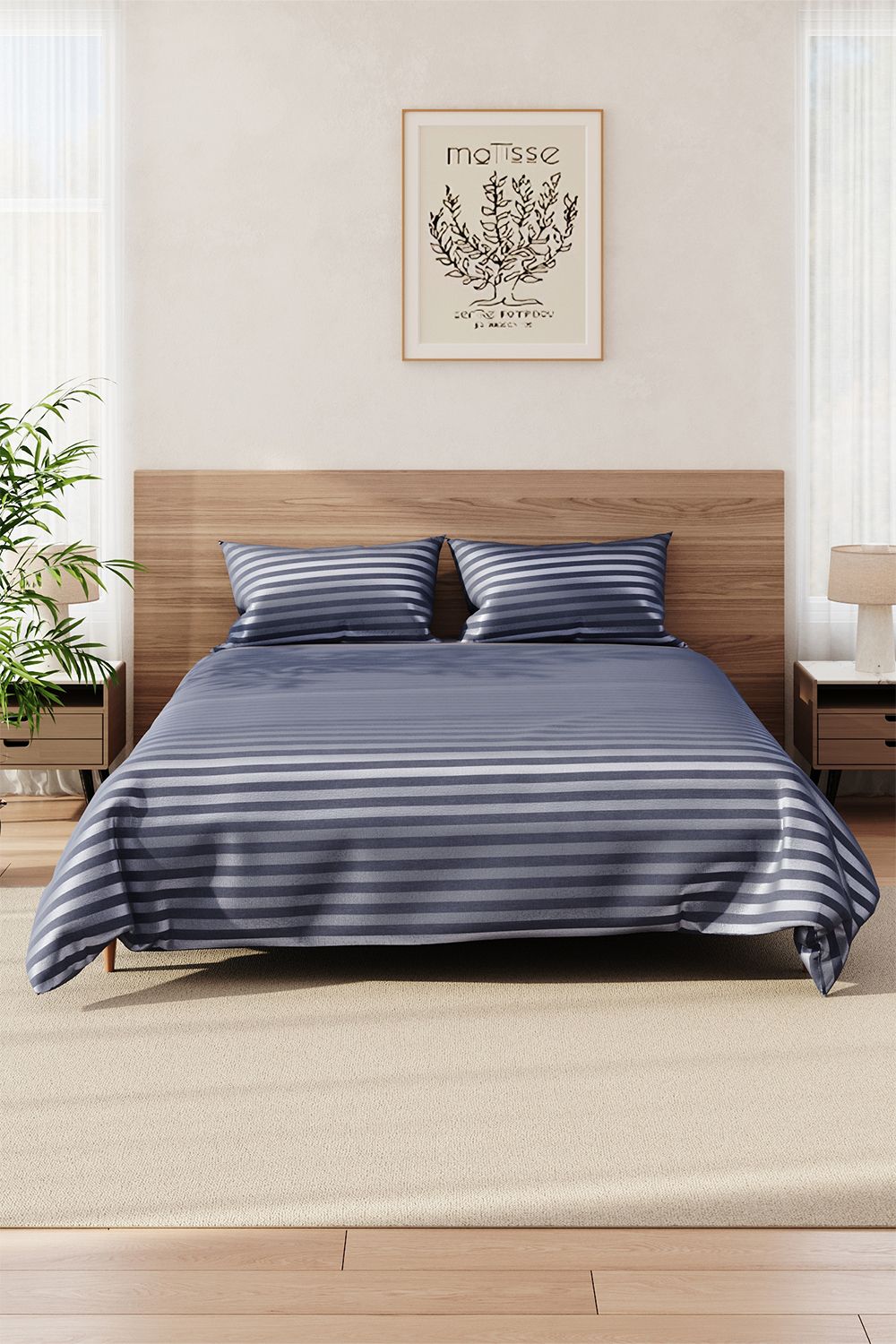 H&O Direct Single-Bed Polyester Striped Duvet Cover Set in Grey