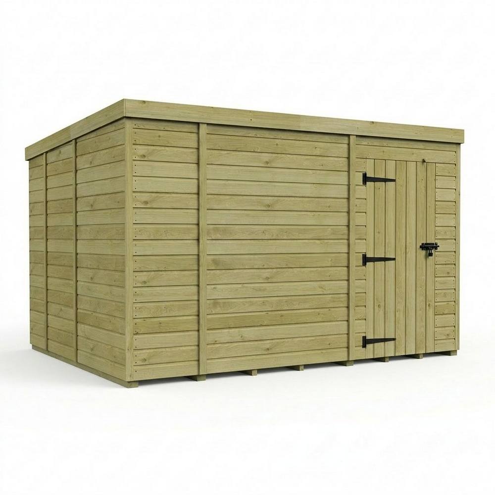 Buttercup Farm 13ft x 9ft Pent Garden Shed Single Door No Windows - Timber in Brown