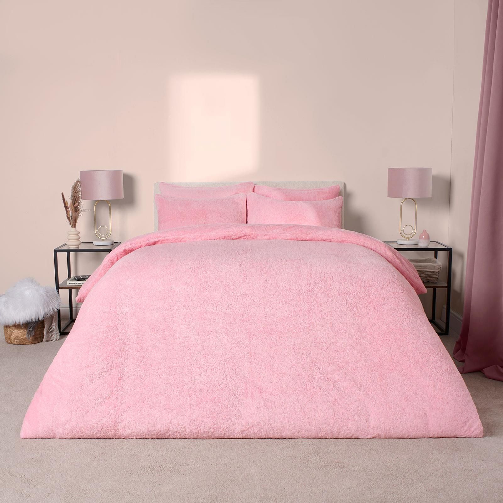 OHS Thermal Soft Teddy Fleece Duvet Cover Bedding Set in Baby Pink