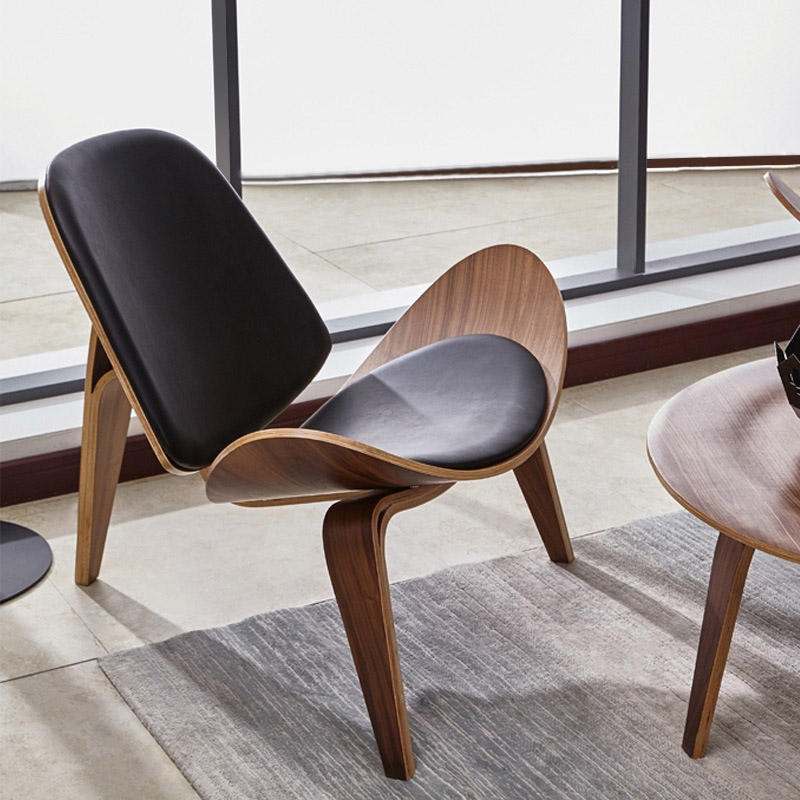Leather Walnut Tripod Accent Chair