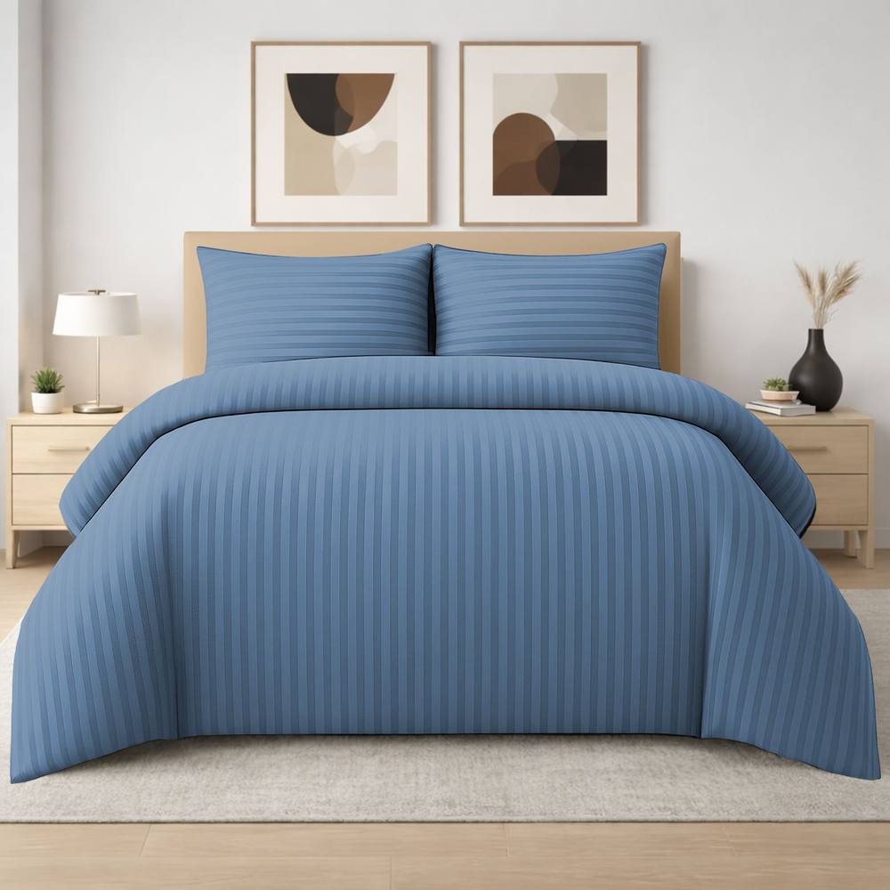 Grace 4 Pack Duvet Cover Set Modern Stripe Design Bedding Sets in Blue