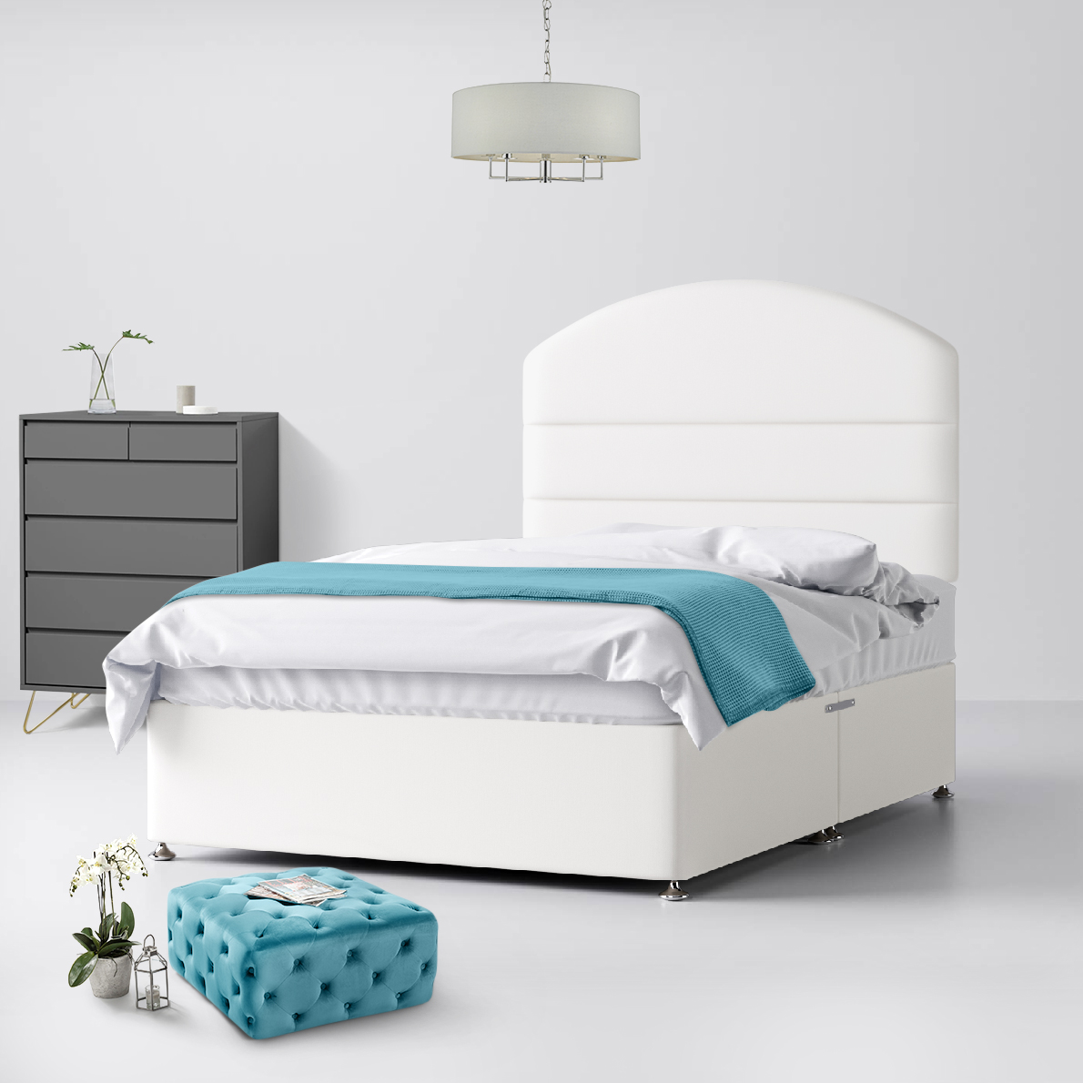 Dudley Lined White Fabric Ottoman Divan Bed - 4ft Small Double