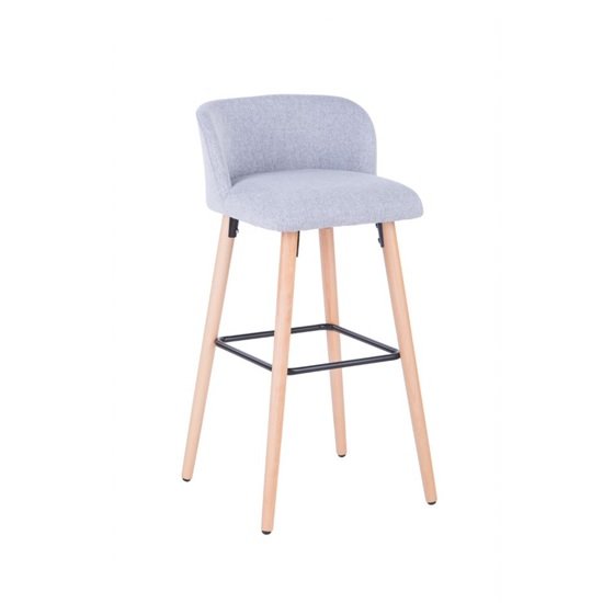 Gunning Fabric Bar Stool In Grey With Wooden Legs