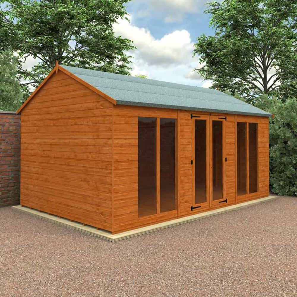 Buttercup Farm 16x10 Feet Full Pane Workman Apex 12mm Shed - Solid Wood/Softwood/Pine in Burnt Orange 2