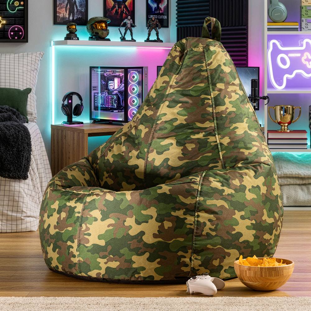 icon Gaming Recliner Bean Bag, Camo Print in Green