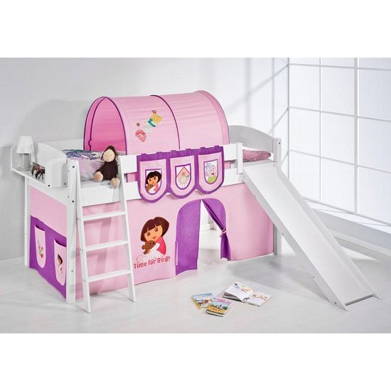IDA Dora Children Bed In White With Sliding And Curtains