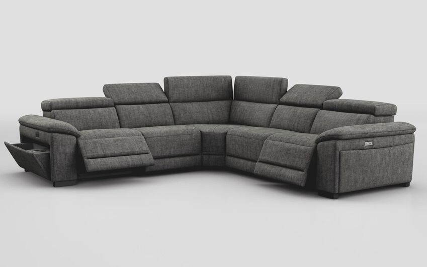 Black Fabric Mesola 3 Corner 3 Power Sofa with Power & Manual Head Tilt
