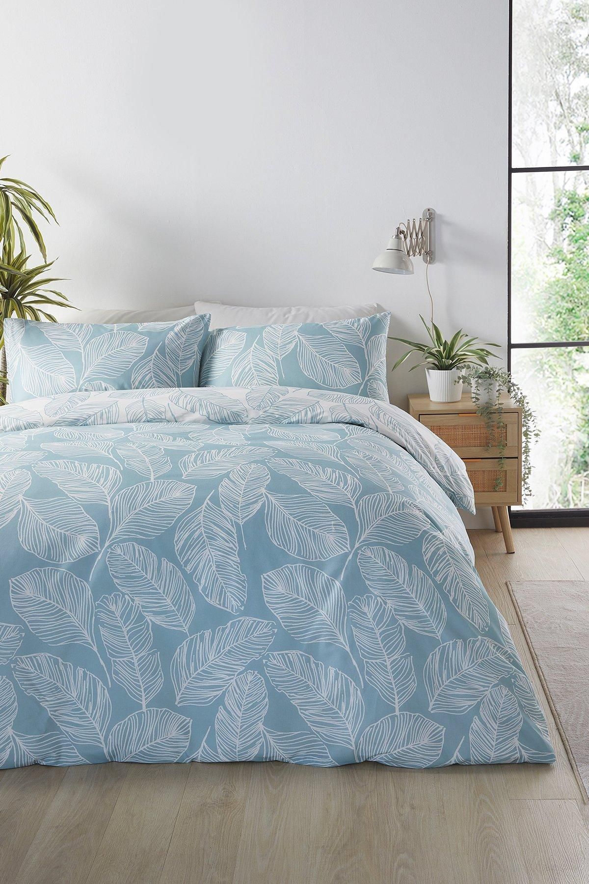 Fusion 'Matteo' Botanical Print Duvet Cover Set in Duck Egg Blue