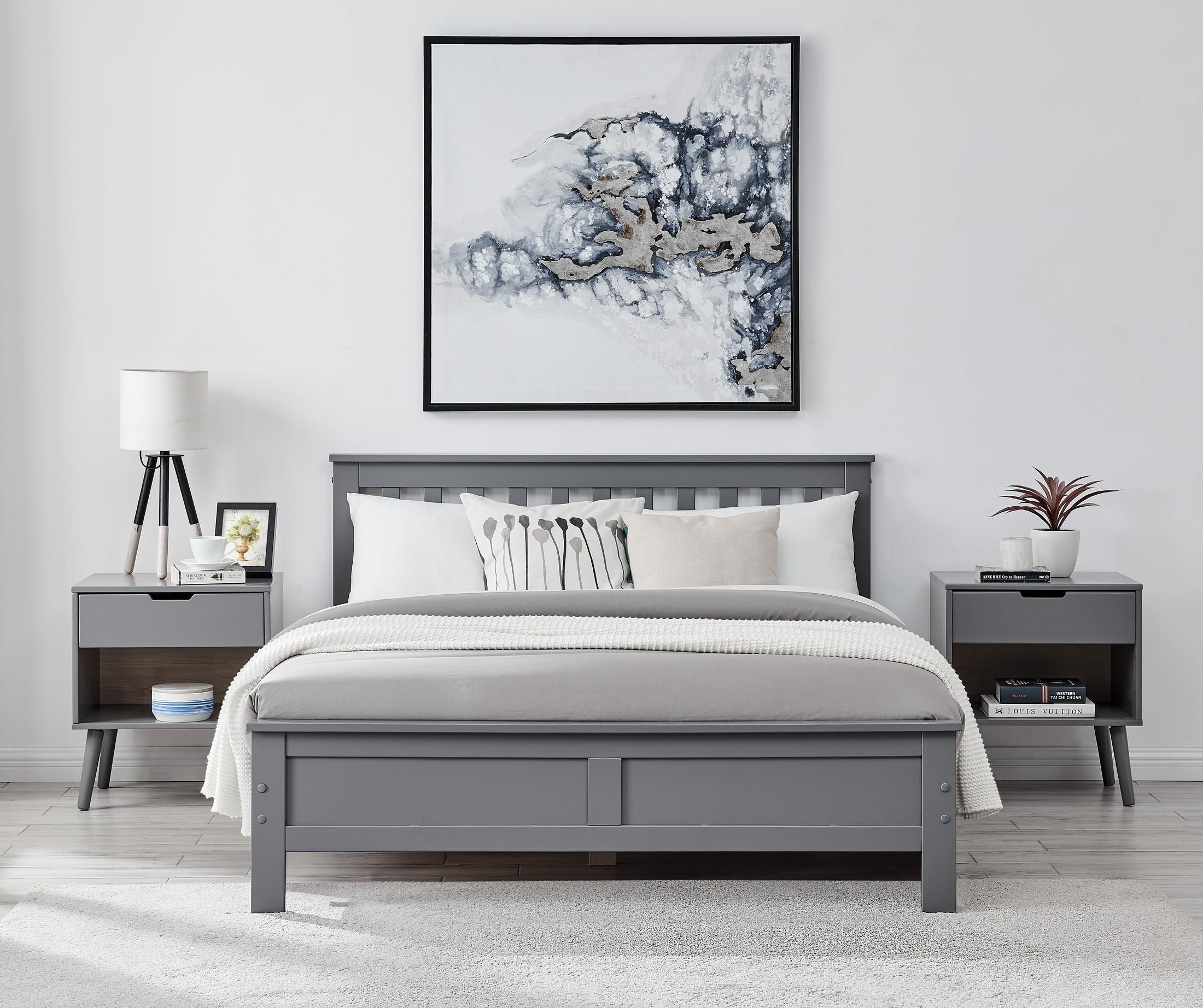 FurnitureboxUK Azure Grey Wooden Solid Pine Quality Double Bed Frame (Double Bed Frame Only) Modern Simple Design 2