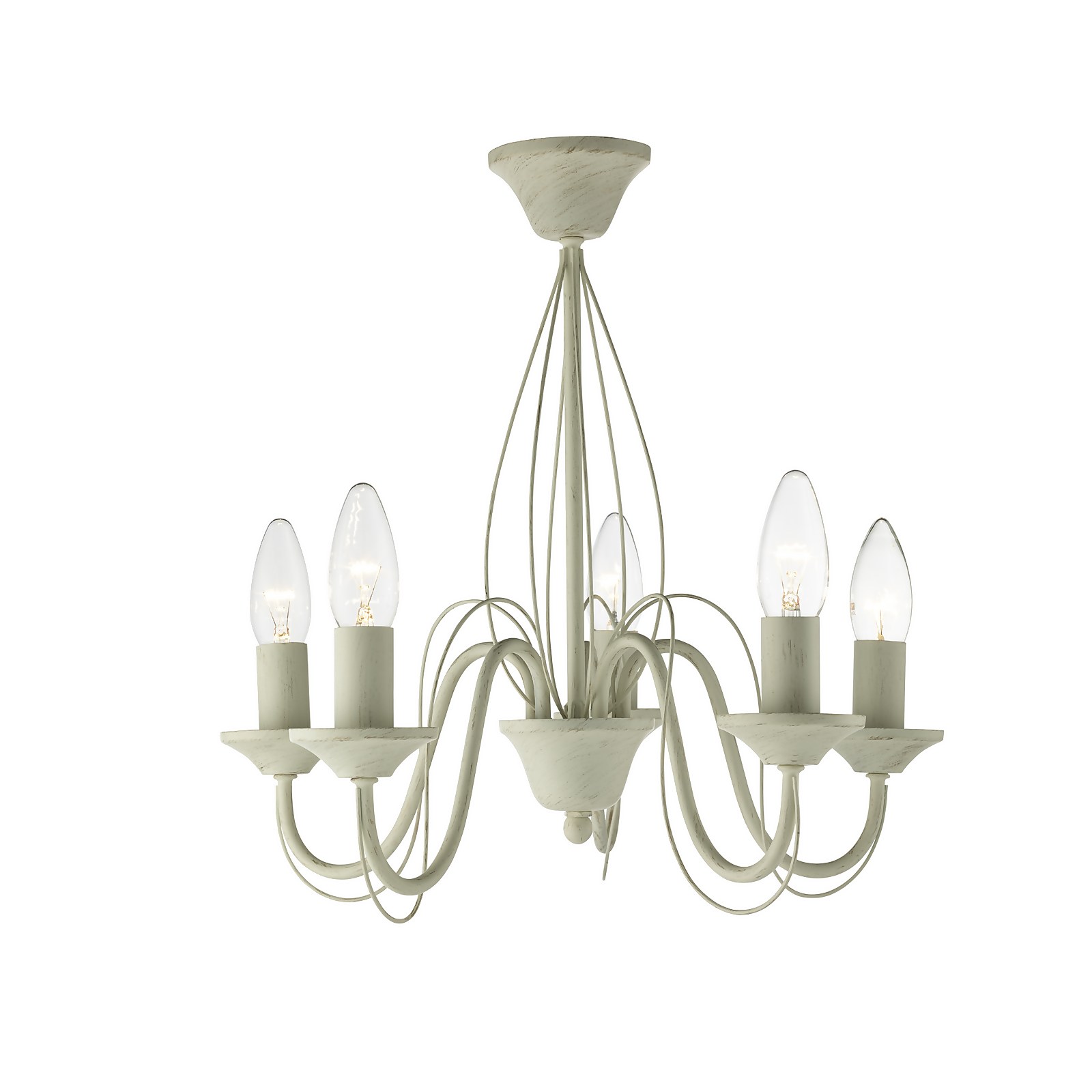 5 Light Semi-flush Ceiling Light - Brushed Cream & Gold