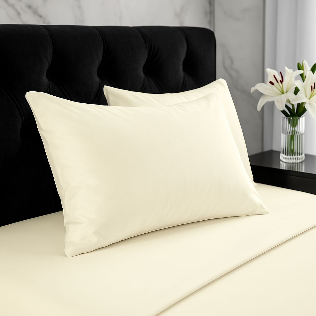Snug City Microfibre Soft Touch Plain Dyed Housewife Pillowcase Pair in Cream