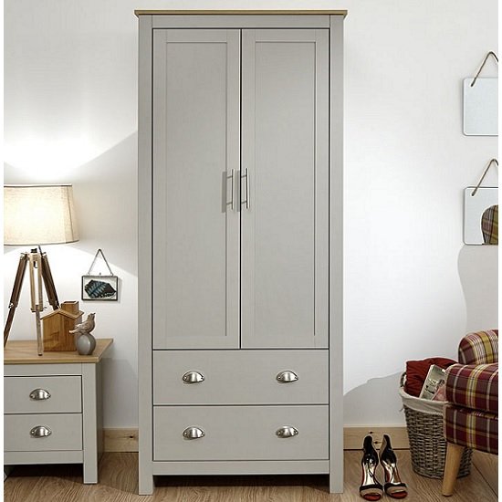 Valencia Wooden Wardrobe In Grey And Oak With 2 Doors