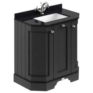Bayswater Victrion Matt Black Angled Traditional Freestanding Vanity Unit & Black Marble Top Basin - 750mm