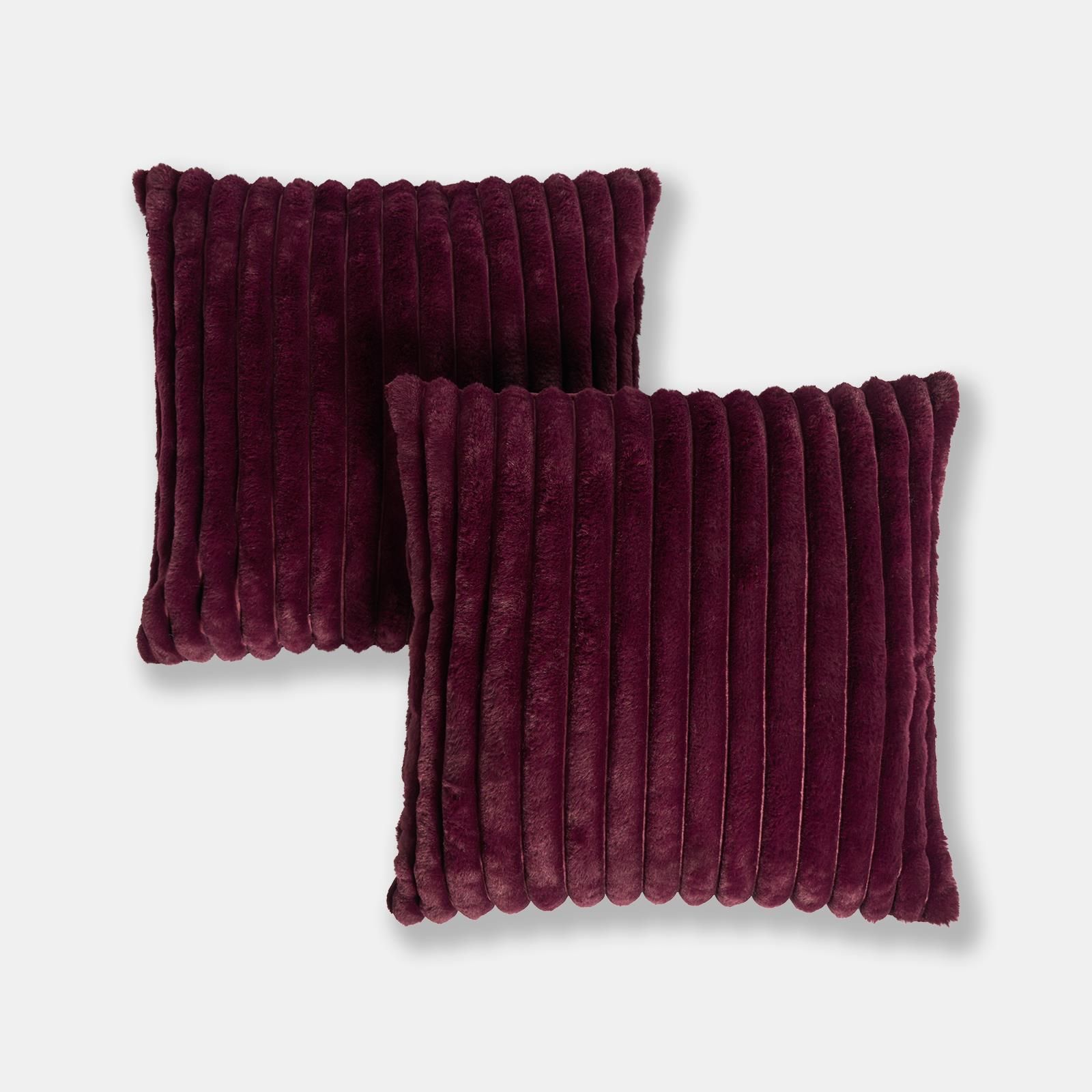 OHS 2 Pack Faux Fur Ultra Soft Thick Ribbed Square Cushion Covers, Burgundy