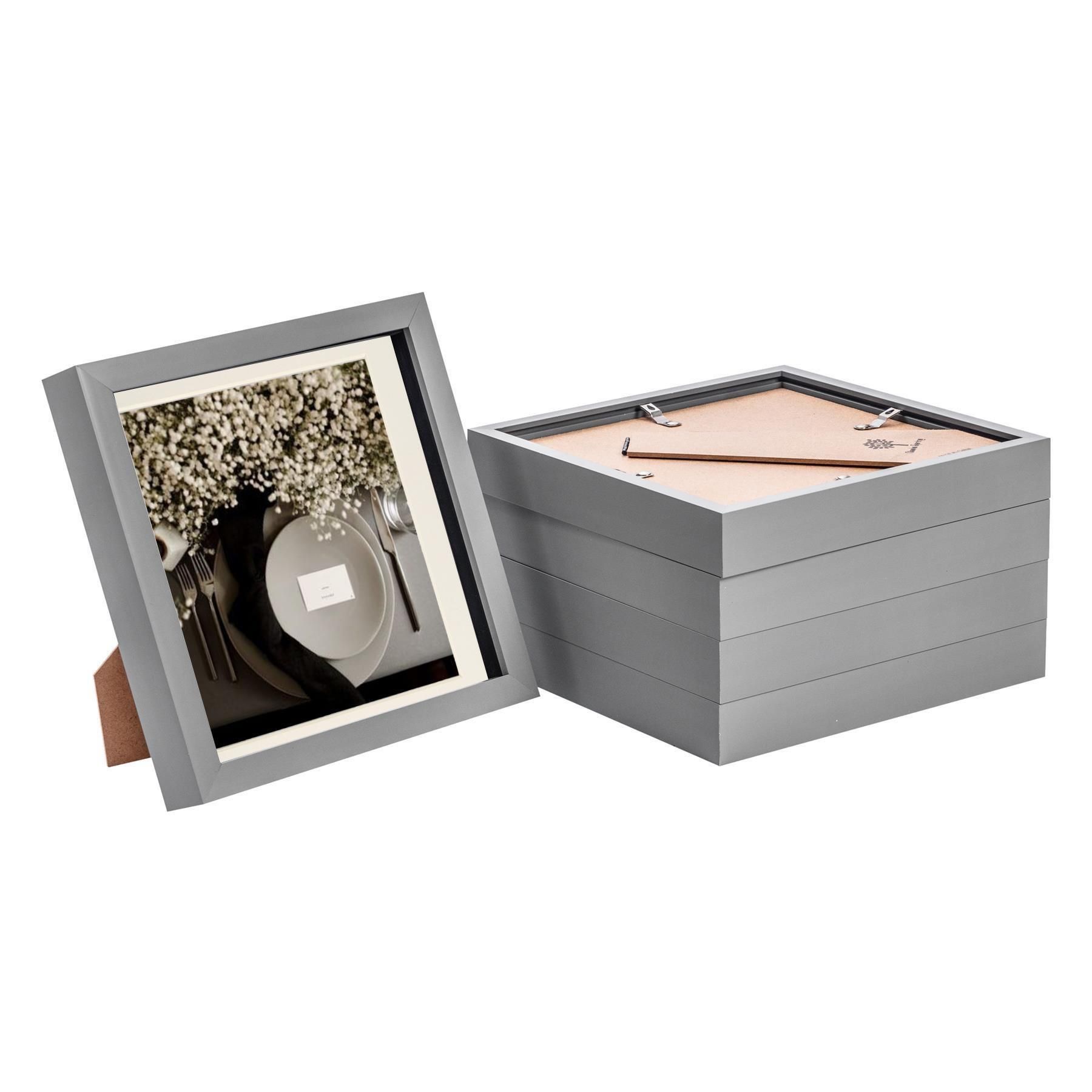 Nicola Spring 3D Box Photo Frames - 8 x 8" with 6 x 6" Mount - Grey Mount - Pack of 5