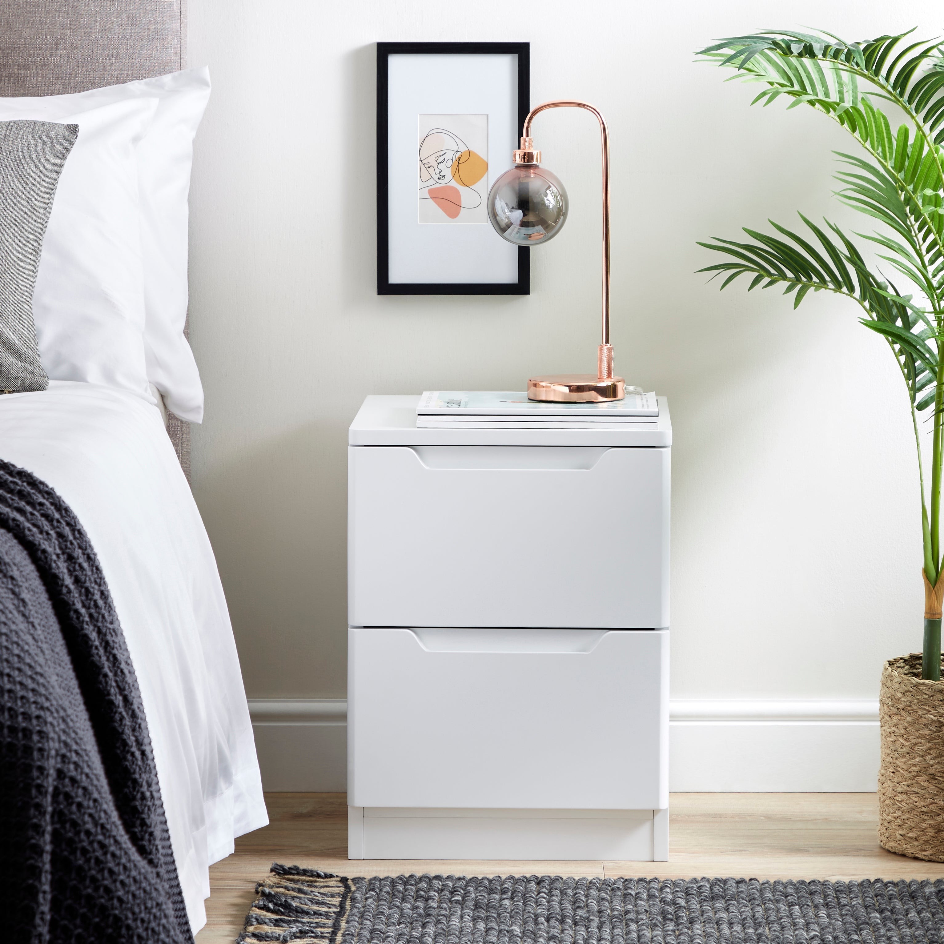 Larson 2 Drawer White Bedside Table White
