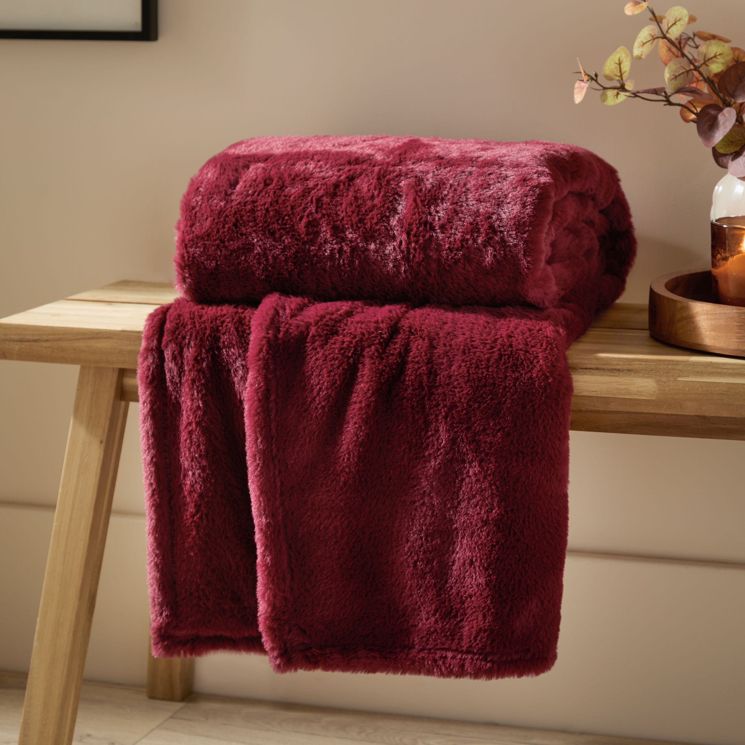 Furn Kallu Reversible Faux-Fur Throw in Red