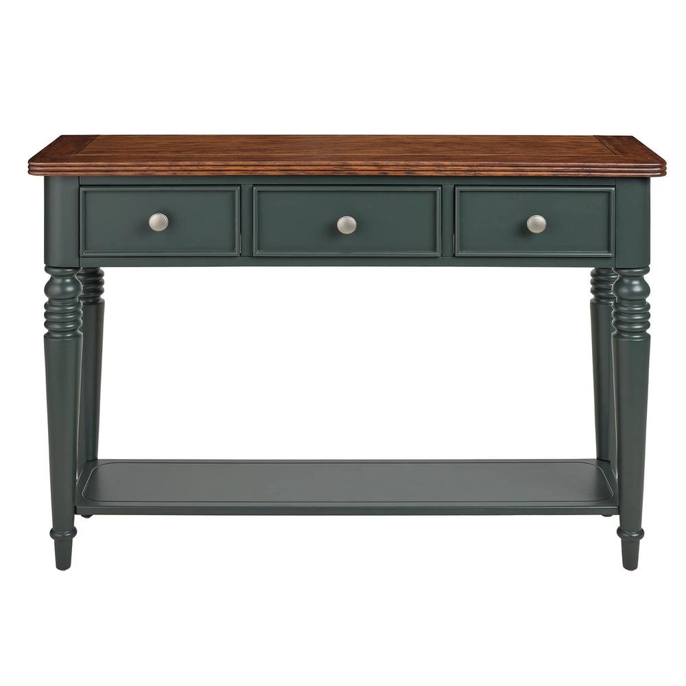 Statement Furniture Queensbury Console Table with Oak Top in Bottle Green