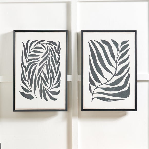 Set of 2 Black Leaf Print Framed Canvases
