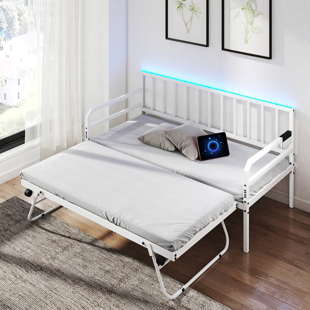 Costway Single Size Daybed with Charging Station & LED Lights in White