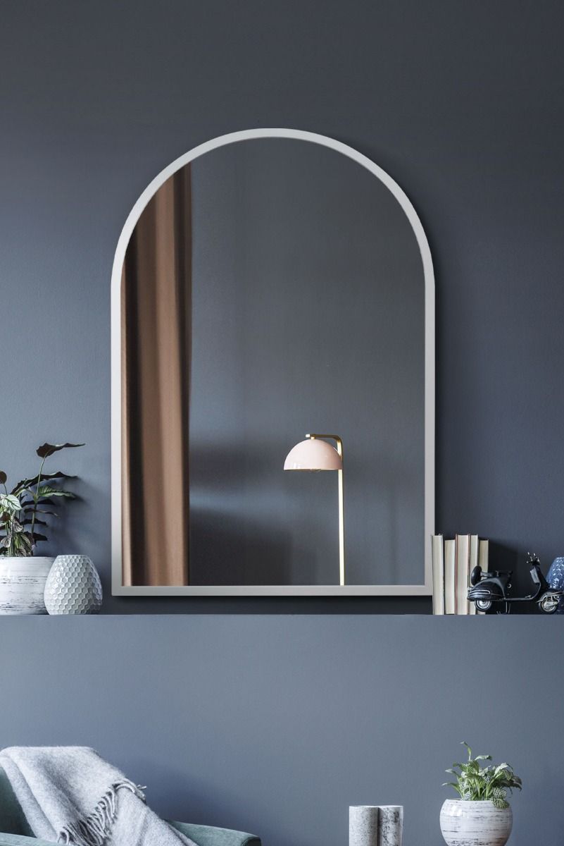 MirrorOutlet White Metal Framed Arched Wall Mirror 39" X 27" (100CM X 70CM)
