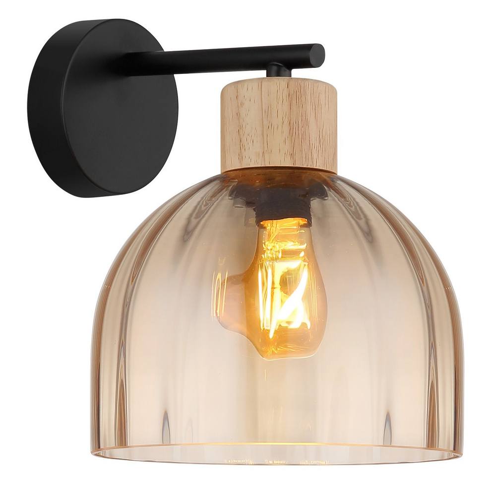 Netlighting Swanson Dome Wall Lamp Matt Black Glass Amber Shades E27