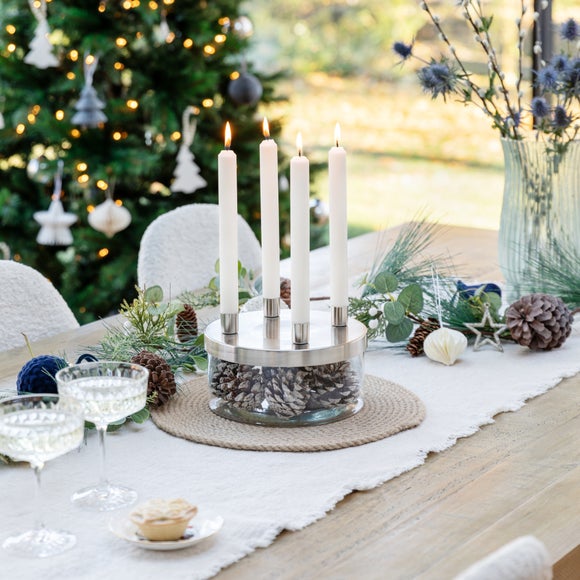 Metal Candlestick Holder with Glass Bowl