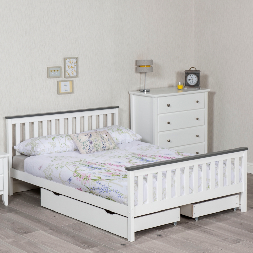 Shanghai White and Grey Wooden Bed Frame Only - 4ft Small Double