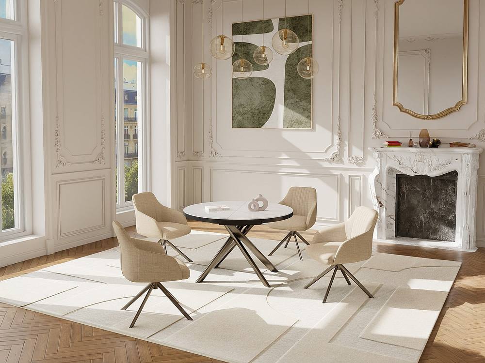 Vente-unique Extendable Dining Table for 4 To 6 People In Ceramic, MDF & Metal in White