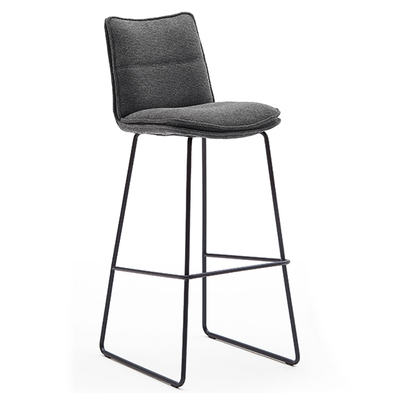 Ciko Fabric Bar Stool In Anthracite With Matt Black Steel Legs
