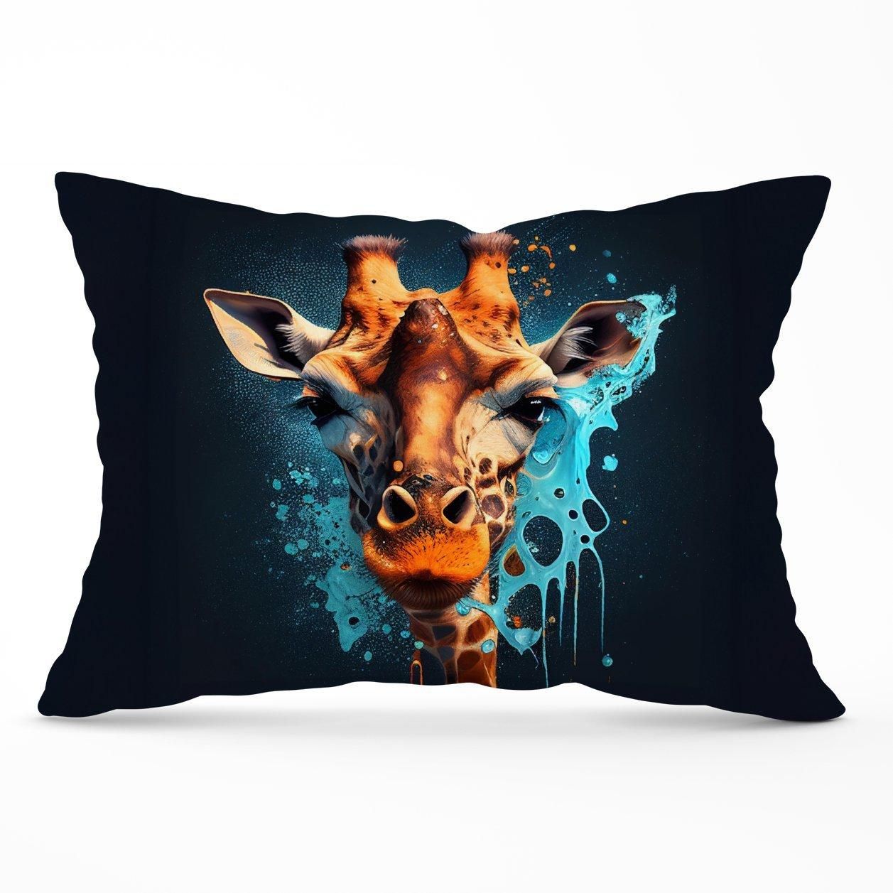 Warren Reed - Designer Blue Giraffe Face Splashart Cushions in Grey