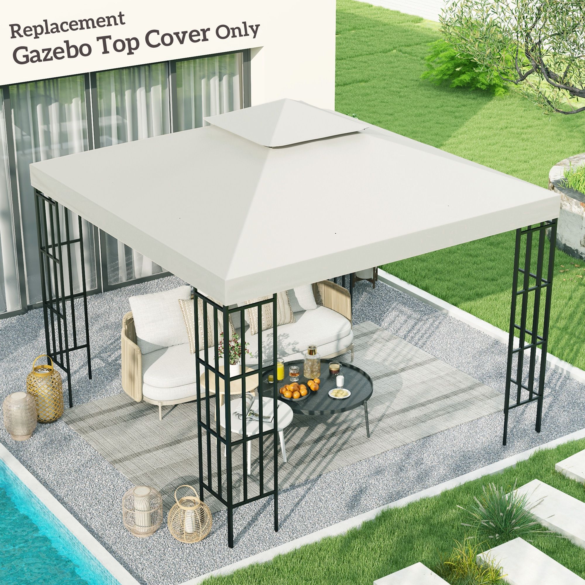 OUTSUNNY 3(m) 2 Tier Garden Gazebo Top Cover Replacement Canopy Roof in Cream