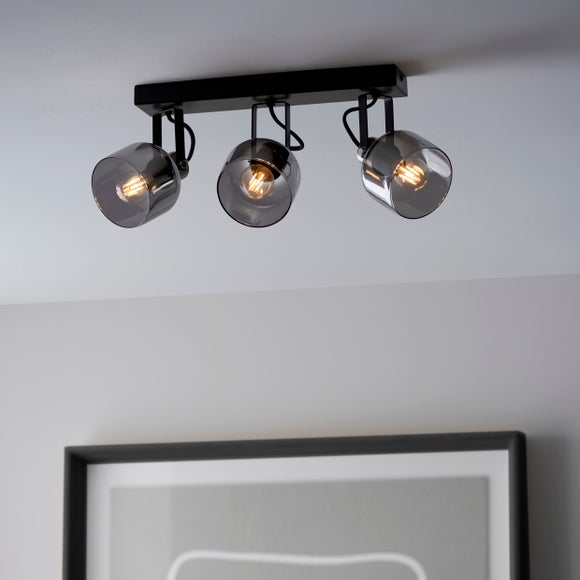 Palazzo Smoked Glass 3 Light Semi Flush Spotlight Bar