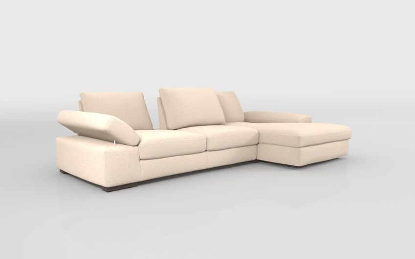 White Fabric Savazza 4 Seater Sofa with Adjustable Back Rest Right Hand Facing Lounger