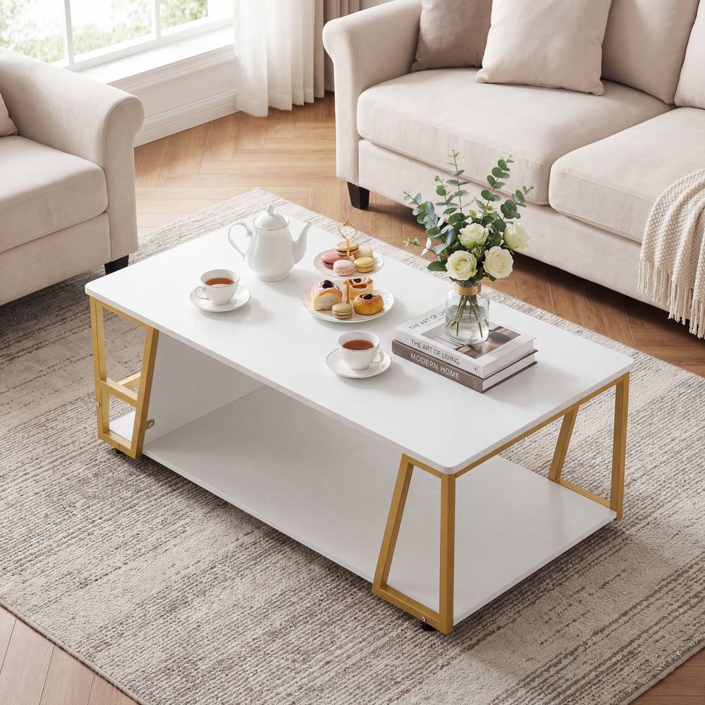 Costway Rectangle Coffee Table 2-tier Cocktail Center Accent Table w/ Shelf