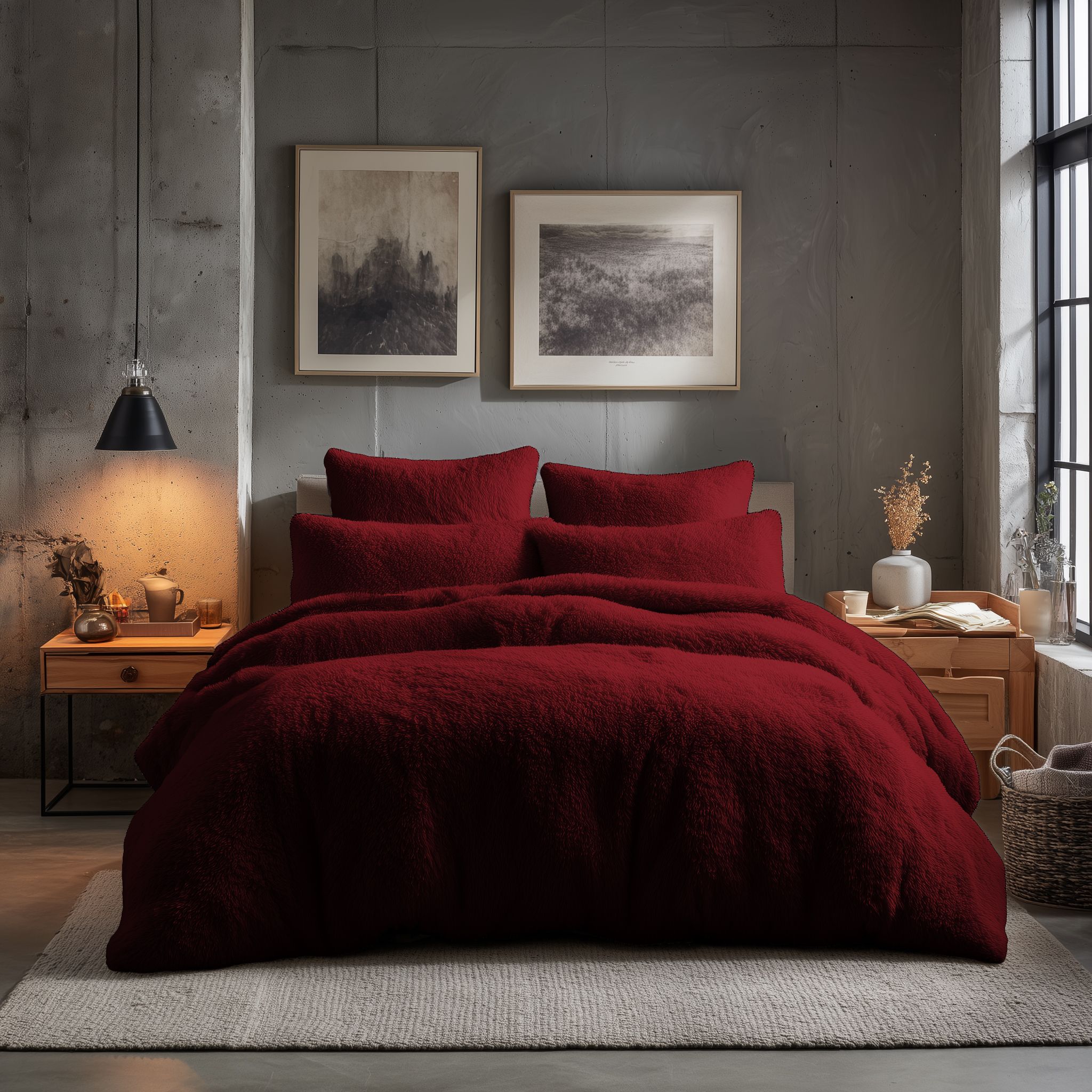 Snug City Teddy Bear Fleece Soft Cosy Duvet Cover + Pillow Case Set in Red
