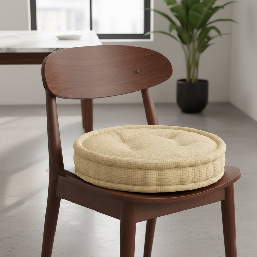 Snug City Teddy Fabric Round Booster Cushion Soft Seat Riser Pad Dining Chair in Beige