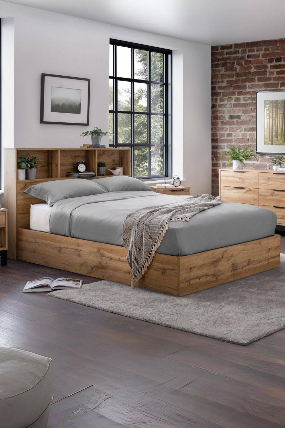 Julian Bowen Bali Bookcase Ottoman Storage Bed in Natural