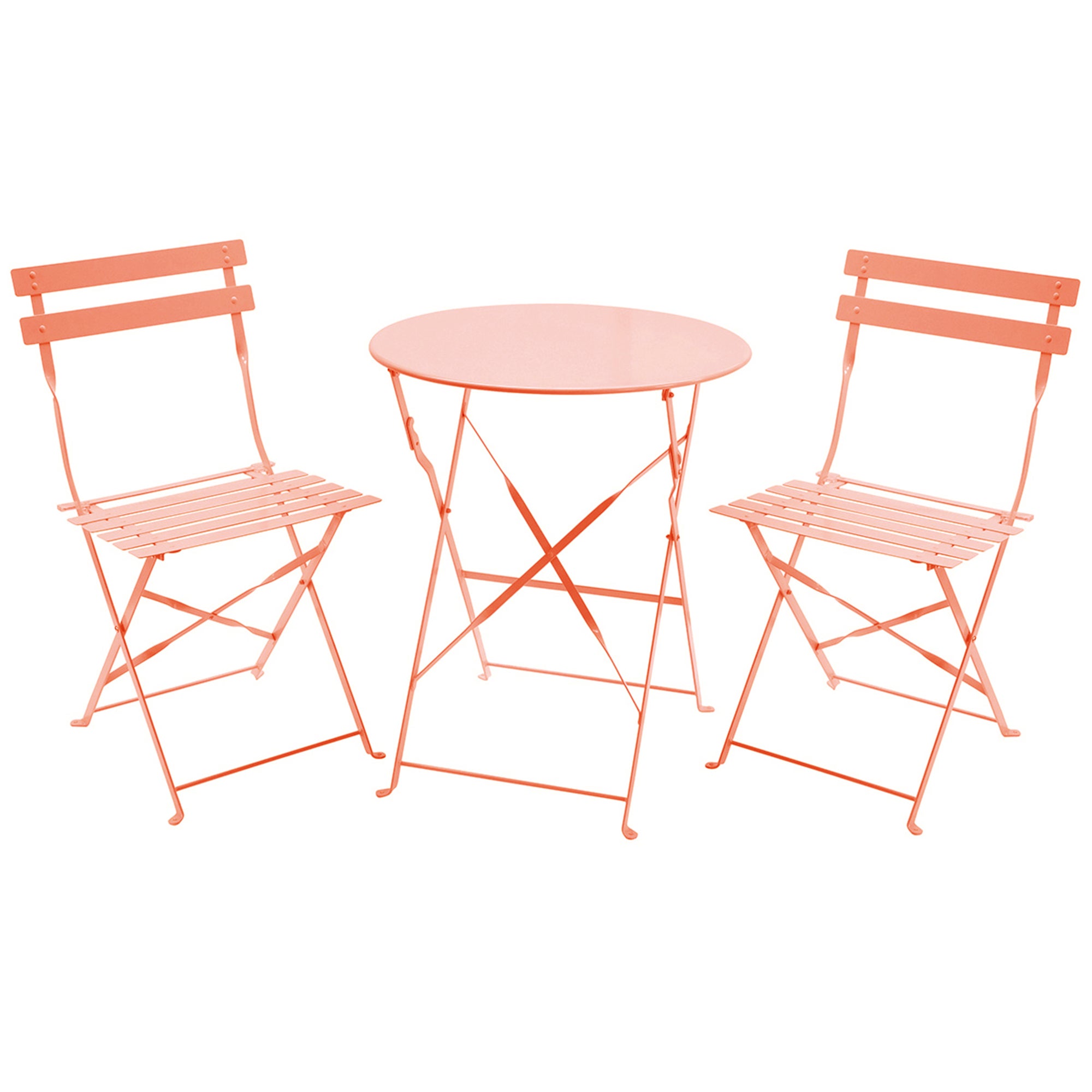Folding 2 Seater Orange Metal Bistro Set Orange and Pink