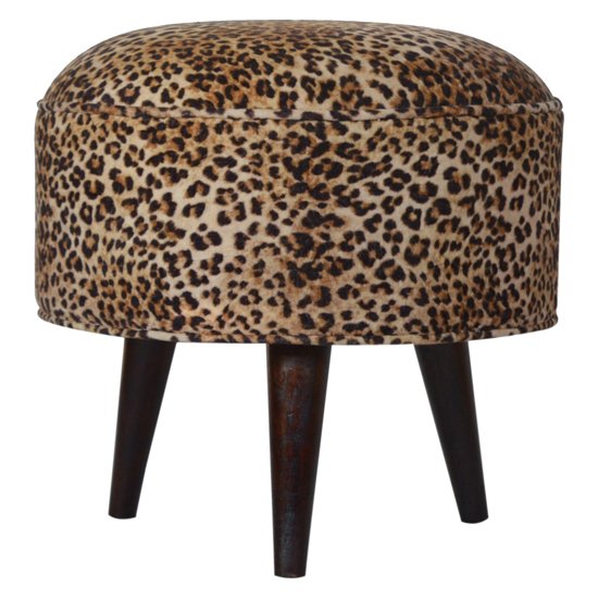 Aqua Velvet Nordic Style Footstool In Leopard Printed And Walnut