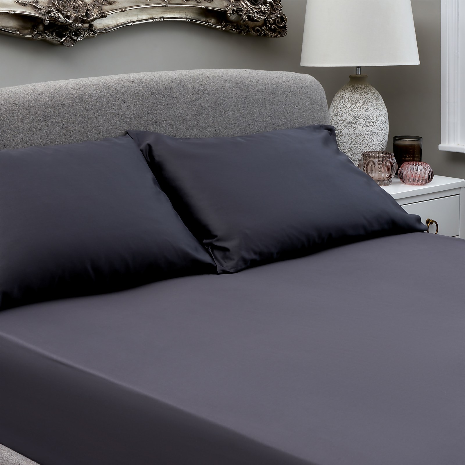 The Willow Manor Egyptian Cotton Sateen Super King Fitted Sheet - Steel