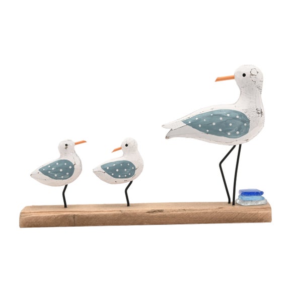 Love Life By The Sea Driftwood & Sea Glass Seagull Family Ornament 4