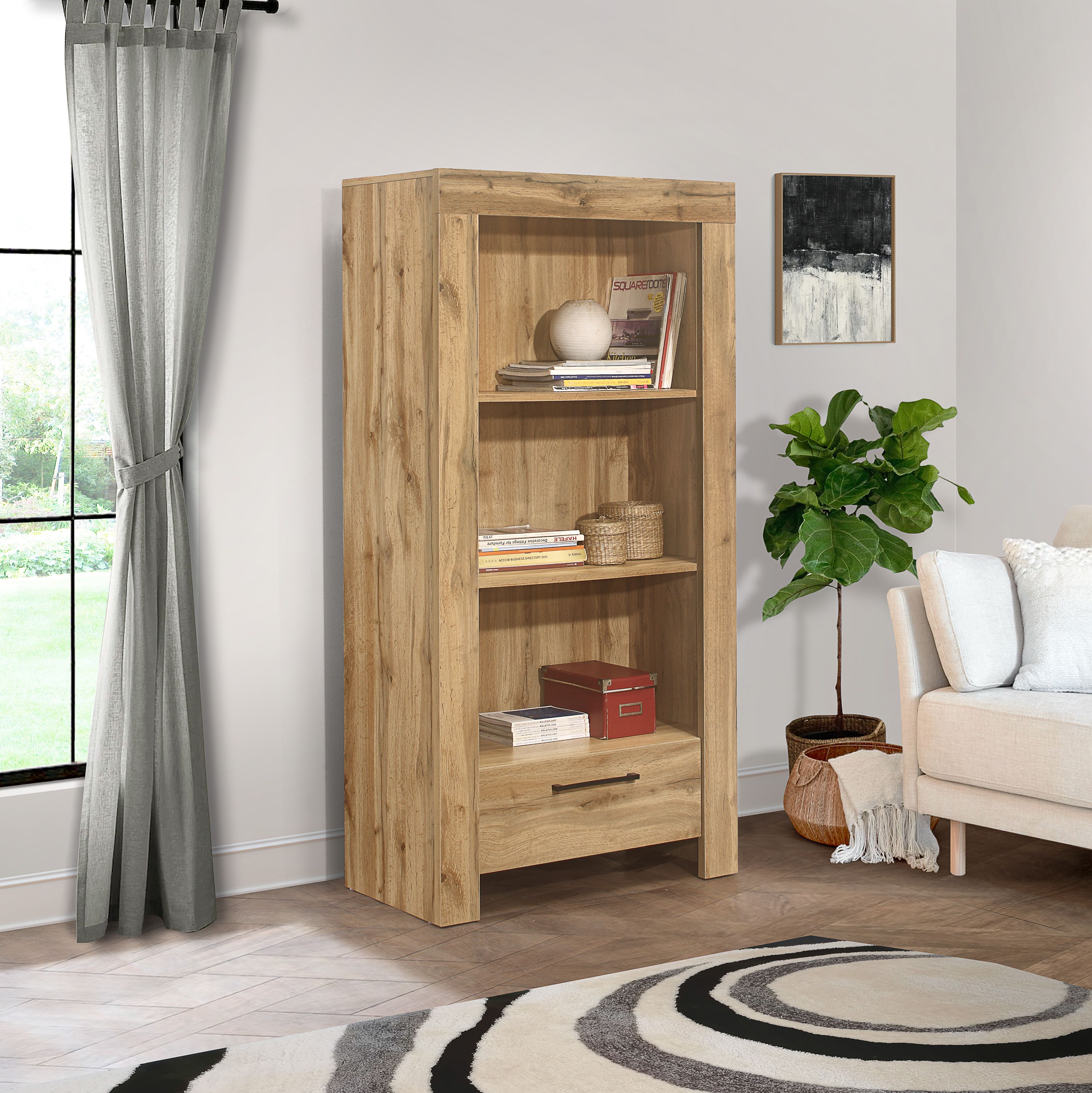 Birlea Oak Bookcase with Drawer Compton in Light Oak