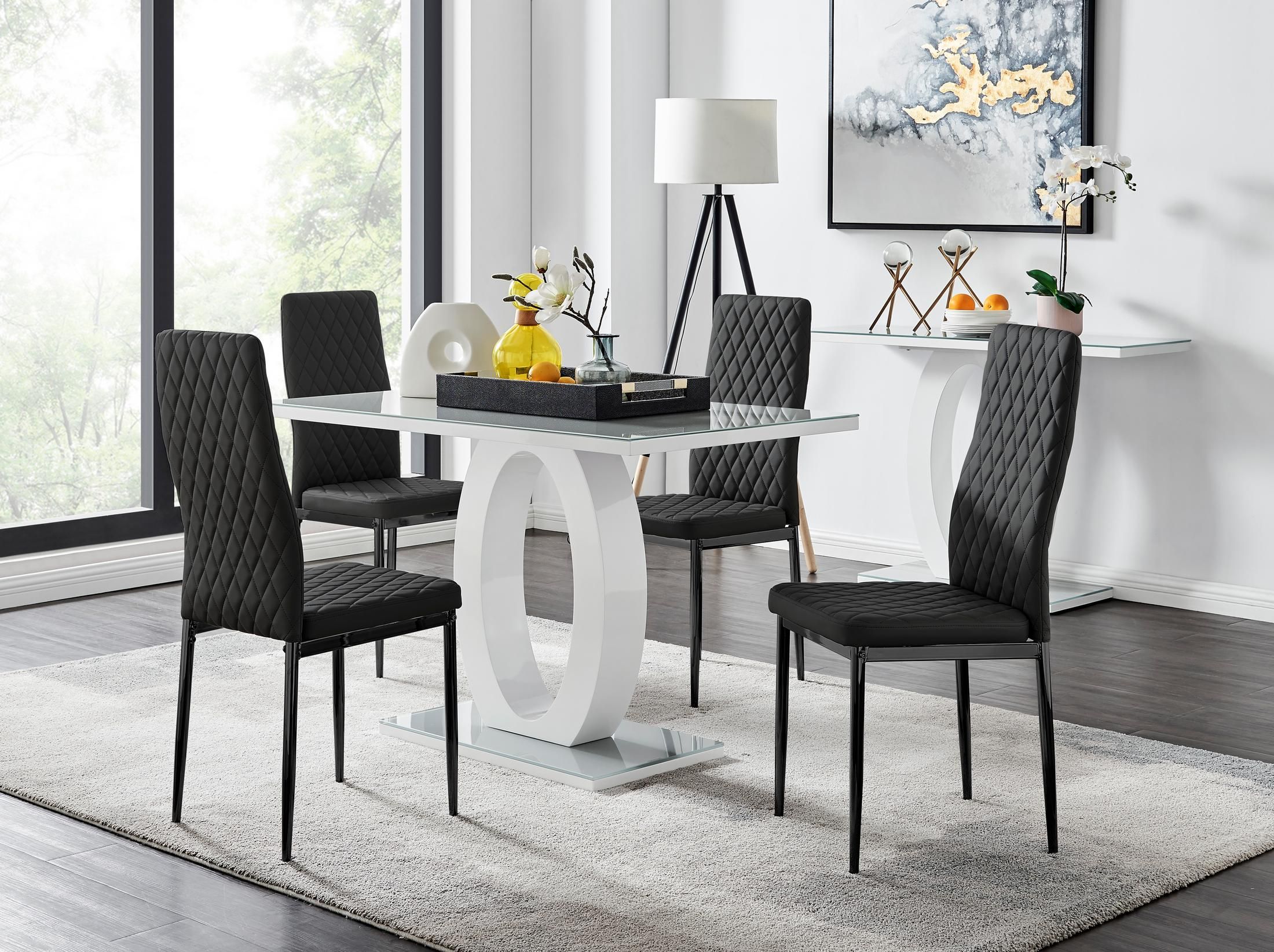 FurnitureboxUK Giovani 4 Grey Dining Table & 4 Milan Black Leg Chairs
