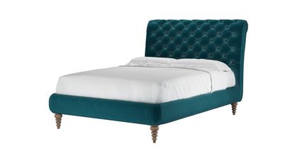 Knightsbridge (No Footboard) Double Bed in Deep Turquoise Cotton Matt Velvet - sofa.com